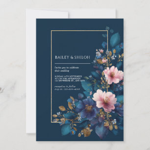 Navy & Blush Floral Wedding  Invitation