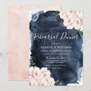 Navy & Blush Floral Wedding Rehearsal Dinner Invitation