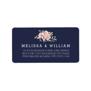Navy Blush Floral Wedding Return Address Label