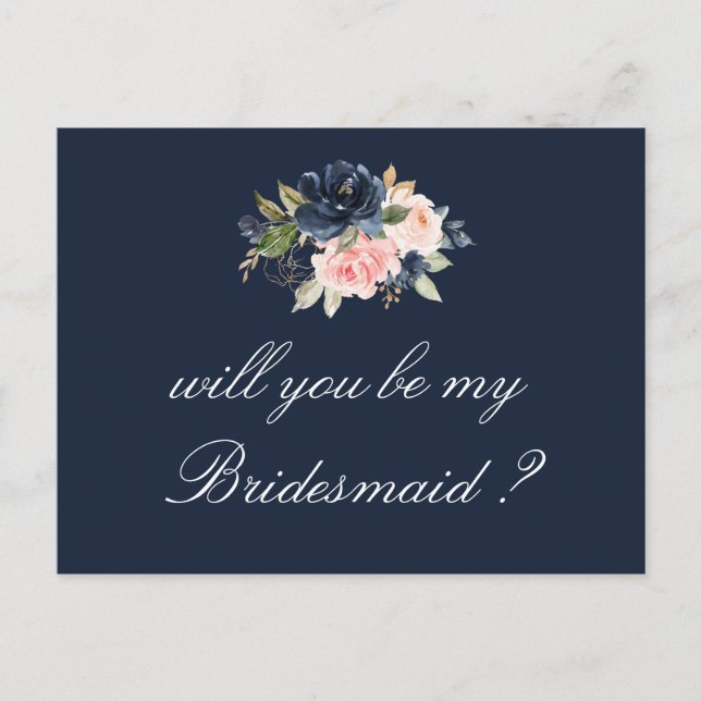 navy blush floral will you be my bridesmaid card (Front)