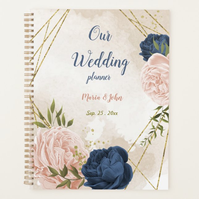 Navy & blush flowers greenery wedding  planner (Front)