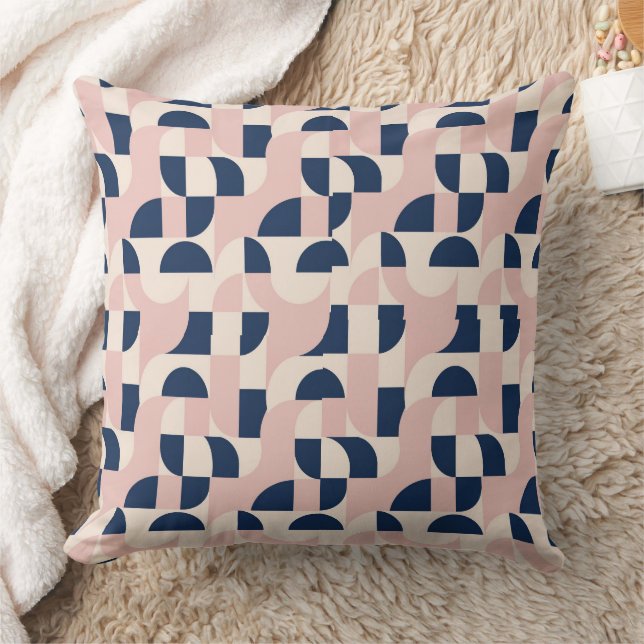 Navy Blush Geometric Waves Throw Pillow (Blanket)