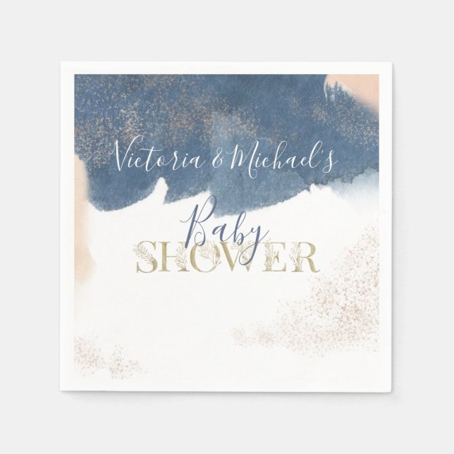 Navy Blush Gold Baby Reveal Shower invitation Napkin (Front)