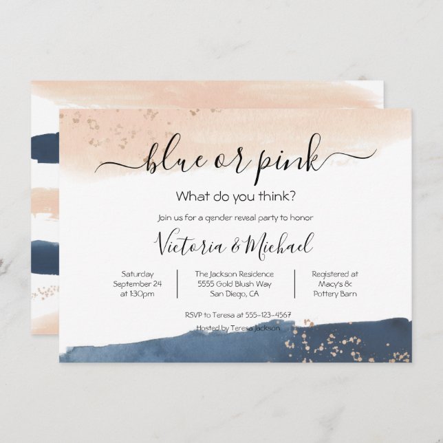 Navy Blush Gold Bébé Reveal Douche invitation (Devant / Derrière)