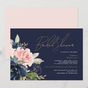 Navy Blush Gold Floral Bridal Shower Invitation
