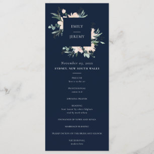NAVY BLUSH GOLD FLORAL WEDDING CEREMONY PROGRAM