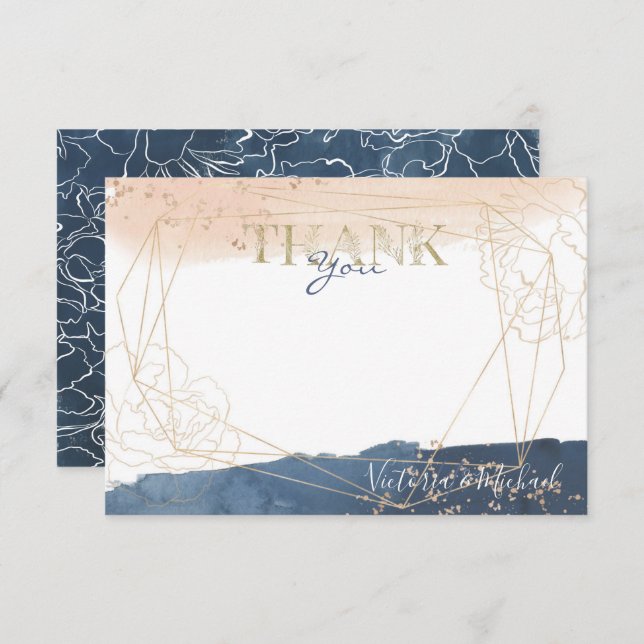 Navy Blush Gold Thank you note card (Front/Back)
