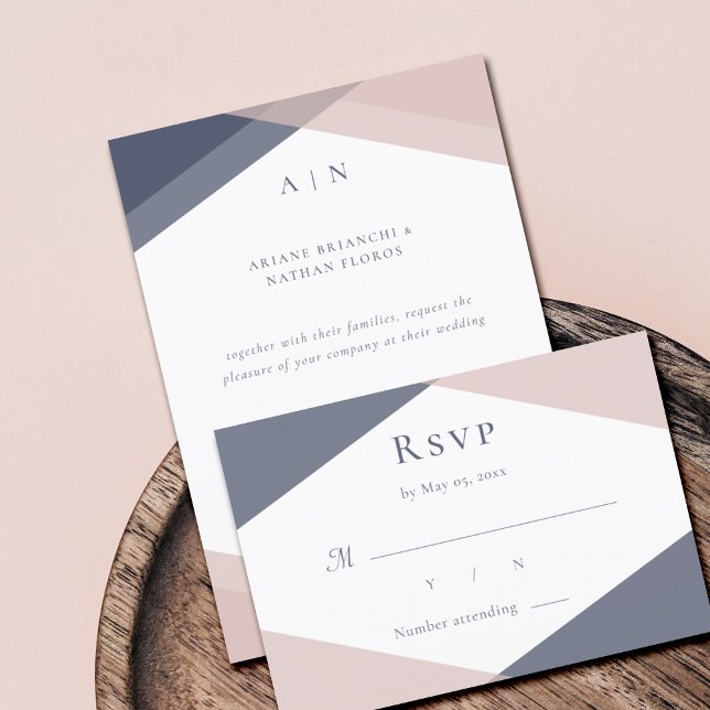Navy Blush Modern Wedding RSVP   Invitation (Creator Uploaded)