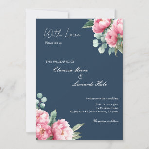 Navy Blush Peony Eucalyptus Wedding Invitation