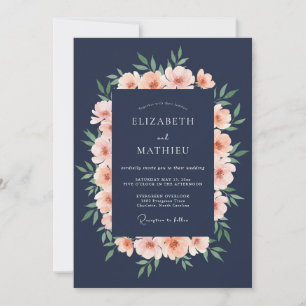 Navy Blush Peony Romance Wedding Invitation