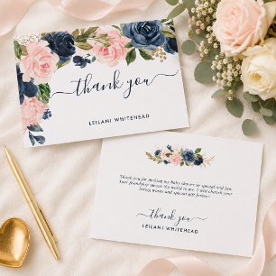 Navy Blush Pink Baby Shower Floral Thank You Card