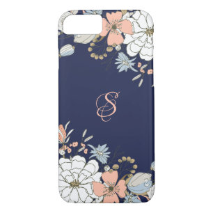 Navy Blush Pink Blue Floral Personalized Case-Mate iPhone Case