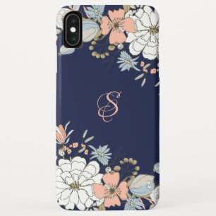 Navy Blush Pink Blue Floral Personalized iPhone XS Max Case