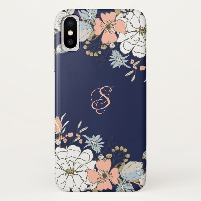 Navy Blush Pink Blue Floral Personalized Case-Mate iPhone Case (Back)