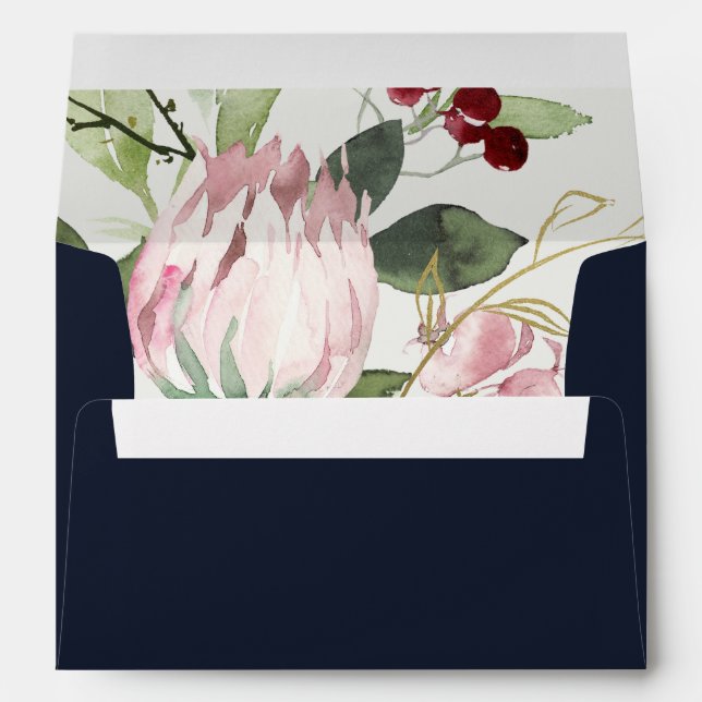 NAVY BLUSH PINK BURGUNDY PROTEA FLORAL ADDRESS ENVELOPE (Back (Bottom))