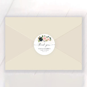 Navy & Blush Pink Floral Baby Shower Classic Round Sticker