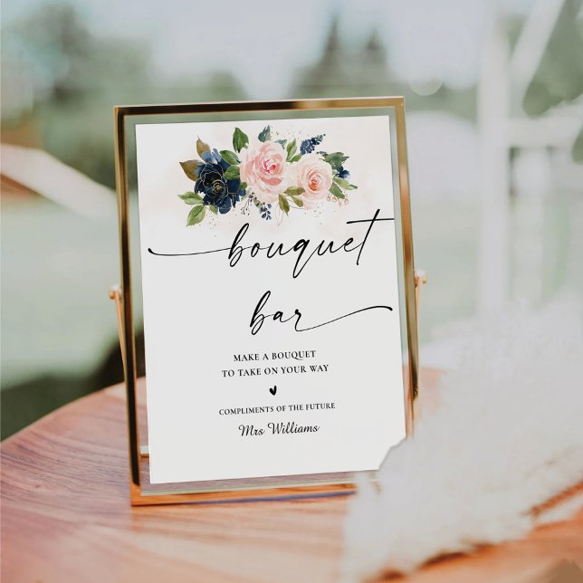 Navy & Blush Pink Floral Bouquet Bar Sign (Creator Uploaded)