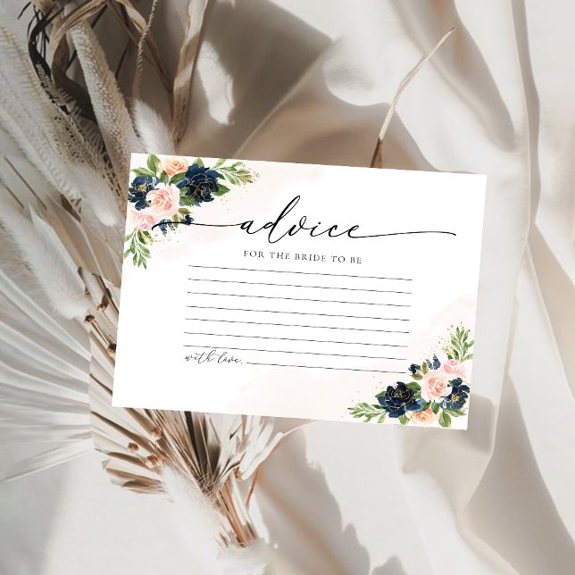 Navy & Blush Pink Floral Bridal Shower Advice Card (Creator Uploaded)