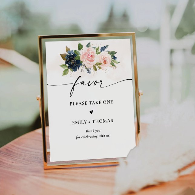 Navy & Blush Pink Floral Bridal Shower Favour Sign (Creator Uploaded)