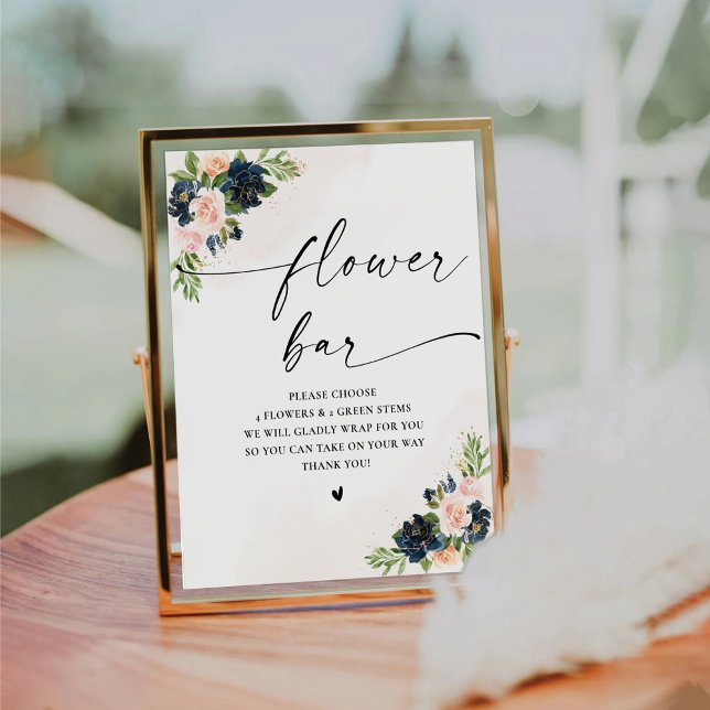 Navy & Blush Pink Floral Flower Bar Sign (Creator Uploaded)