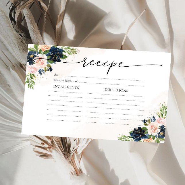 Navy & Blush Pink Floral Large Recipe Card (Creator Uploaded)
