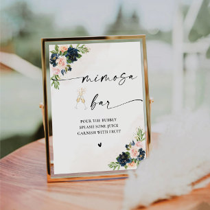 Navy & Blush Pink Floral Mimosa Bar Sign