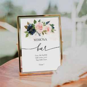 Navy & Blush Pink Floral Mimosa Bar Sign