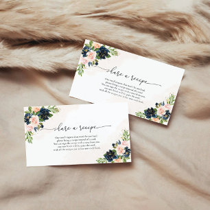 Navy & Blush Pink Floral Recipe Request Card