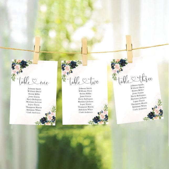 Navy & Blush Pink Floral Table Seating Chart Card (Creator Uploaded)