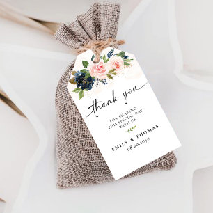 Navy & Blush Pink Floral Wedding Ceremony Gift Tag