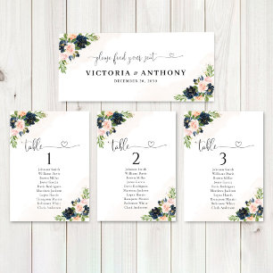 Navy & Blush Pink Floral Wedding Head Table Sign