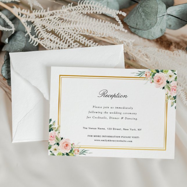 navy & blush pink floral wedding reception card (Creator Uploaded)