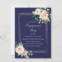 Navy Blush Pink Gold Engagement Party Invitation