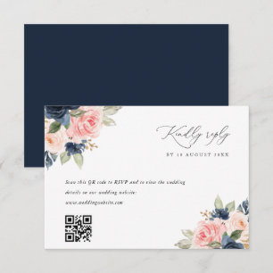 Navy blush pink QR code wedding RSVP card
