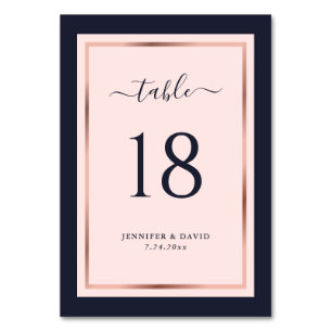 Navy Blush Pink Rose Gold Wedding Table Number