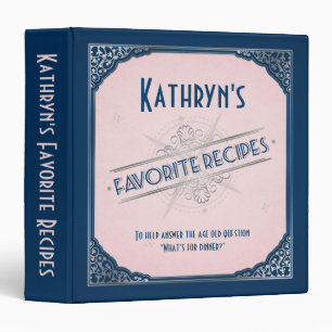 Navy Blush Pink Silver Vintage Frame Recipe Binder