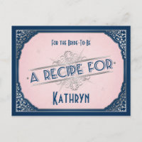 Navy Blush Pink Vintage Recipe Card for the Bride
