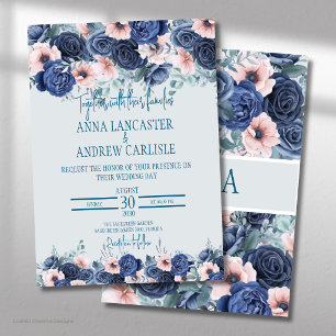 Navy & Blush Pink Watercolor Wedding Invitations