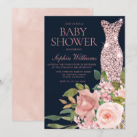 Navy & Blush Rose Gold Dress Floral Baby Shower