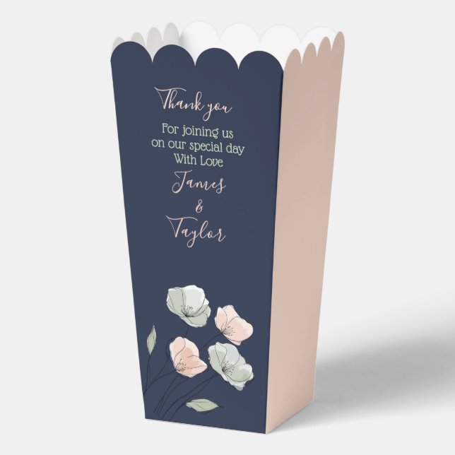 ~Navy, Blush, Sage Wedding Popcorn Favor Box (Front)