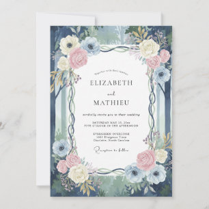Navy Blush Vine Wedding Invitation