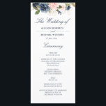 Navy & blush watercolor floral wedding program<br><div class="desc">an elegant navy blue and blush pink floral design with blue text on white background. You can personalize the text and colours on this wedding program template.</div>