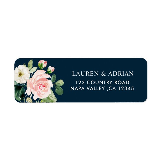 Navy Blush White Floral Adresse de retour (Devant)