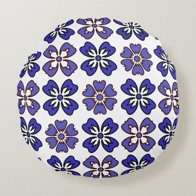 Navy Blye & Indego Chic Floral Round Pillow (Front)