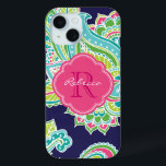 Navy Bohemian Paisley Custom Monogram iPhone 15 Case<br><div class="desc">Add a touch of boho charm to your phone with this colourful hand-drawn paisley iPhone case. Featuring an intricate and artistic paisley pattern, this case brings a free-spirited, vibrant vibe to your everyday style. Personalize it with your name or monogram initials for a unique, custom look. Available in a variety...</div>