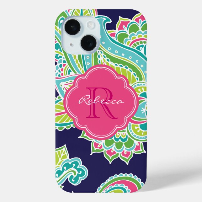 Navy Bohemian Paisley Custom Monogram Case-Mate iPhone Case (Back)