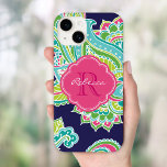 Navy Bohemian Paisley Custom Monogram Case-Mate iPhone 14 Case<br><div class="desc">Custom design features an elegant ornate hand-drawn bohemian mehndi henna tattoo illustration with botanical floral and paisley swirls. Click the Customize It button to add your name and monogram to create your own unique one of a kind design.</div>