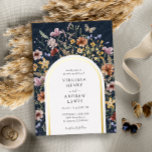 Navy Boho Arch Wedding Invitation<br><div class="desc">Navy Blue Boho Arch Wedding Invitation Foil Invitation. This stylish & elegant boho arch wedding foil invitation features gorgeous hand-painted watercolor wildflowers arranged as a lovely frame. The back includes a beautiful coordinating bouquet with a monogram for the bride and groom. Find matching items in the Navy Blue Boho Wildflower...</div>