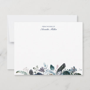 Navy Boho Floral Personalized Stationery Notecard