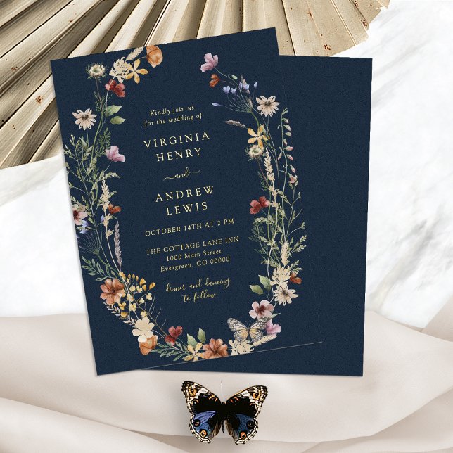 Navy Boho Gold Wedding Foil Invitation (Navy Blue Boho Floral Gold Wedding Foil Invitation by Painted Paperie
)